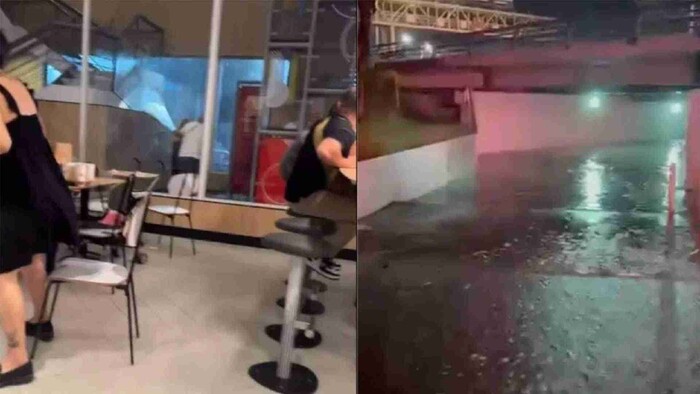 Tormenta rompe vidrios de una sucursal de McDonald’s en Monterrey