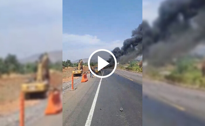 Tráiler sin frenos choca, vuelca y se incendia en la Siglo XXI