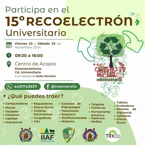 UMSNH realizará el Recoelectrón Universitario, súmate en favor del medio ambiente