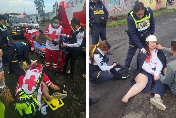 Vehículo atropella a mujer al poniente de Morelia; policías municipales la auxilian