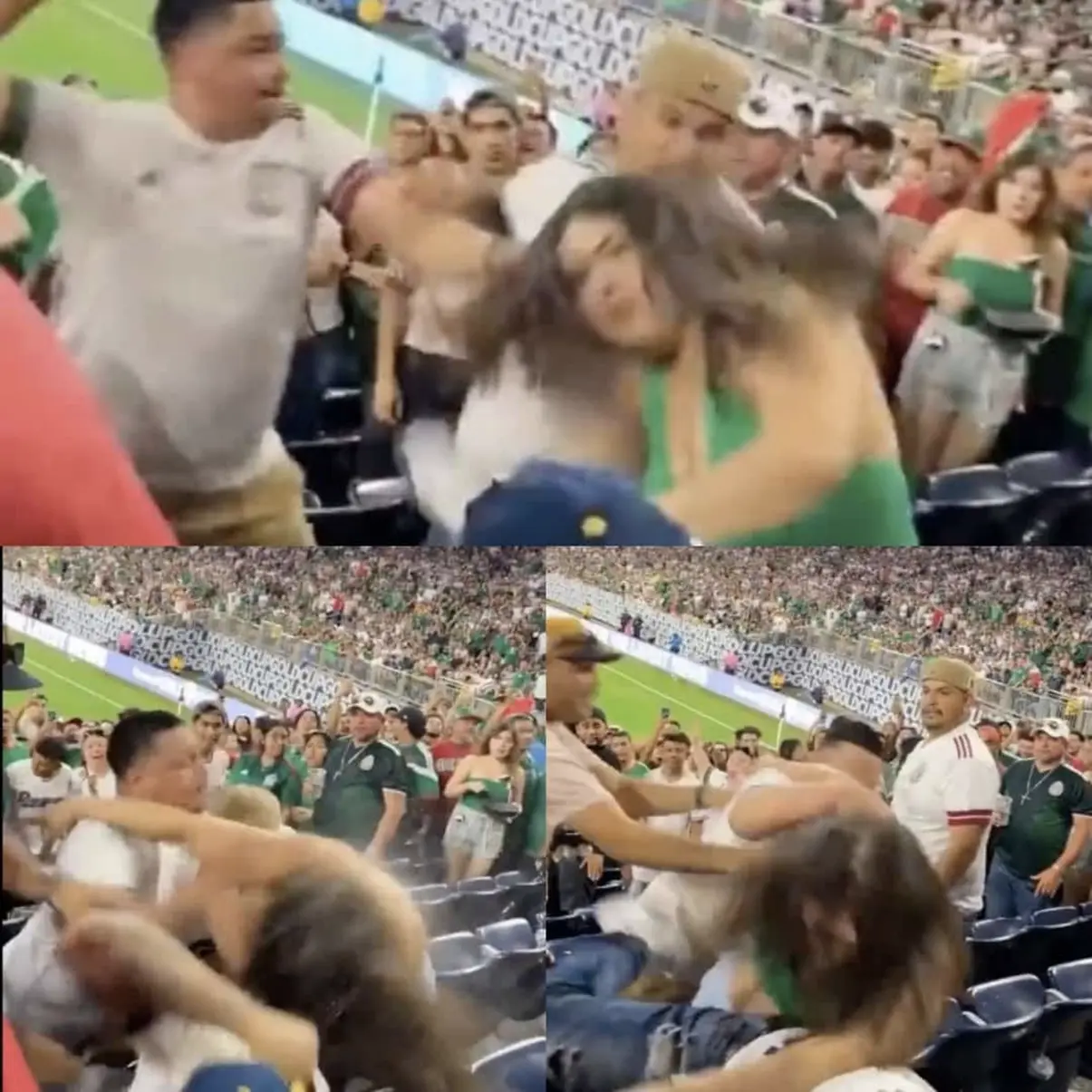 #Video: Aficionada mexicana se viraliza por pelear en partido de Copa Oro en Arizona