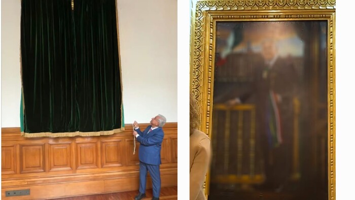 #Video | AMLO revela su retrato en Palacio Nacional. Así se ve al lado de los demás ex-presidentes