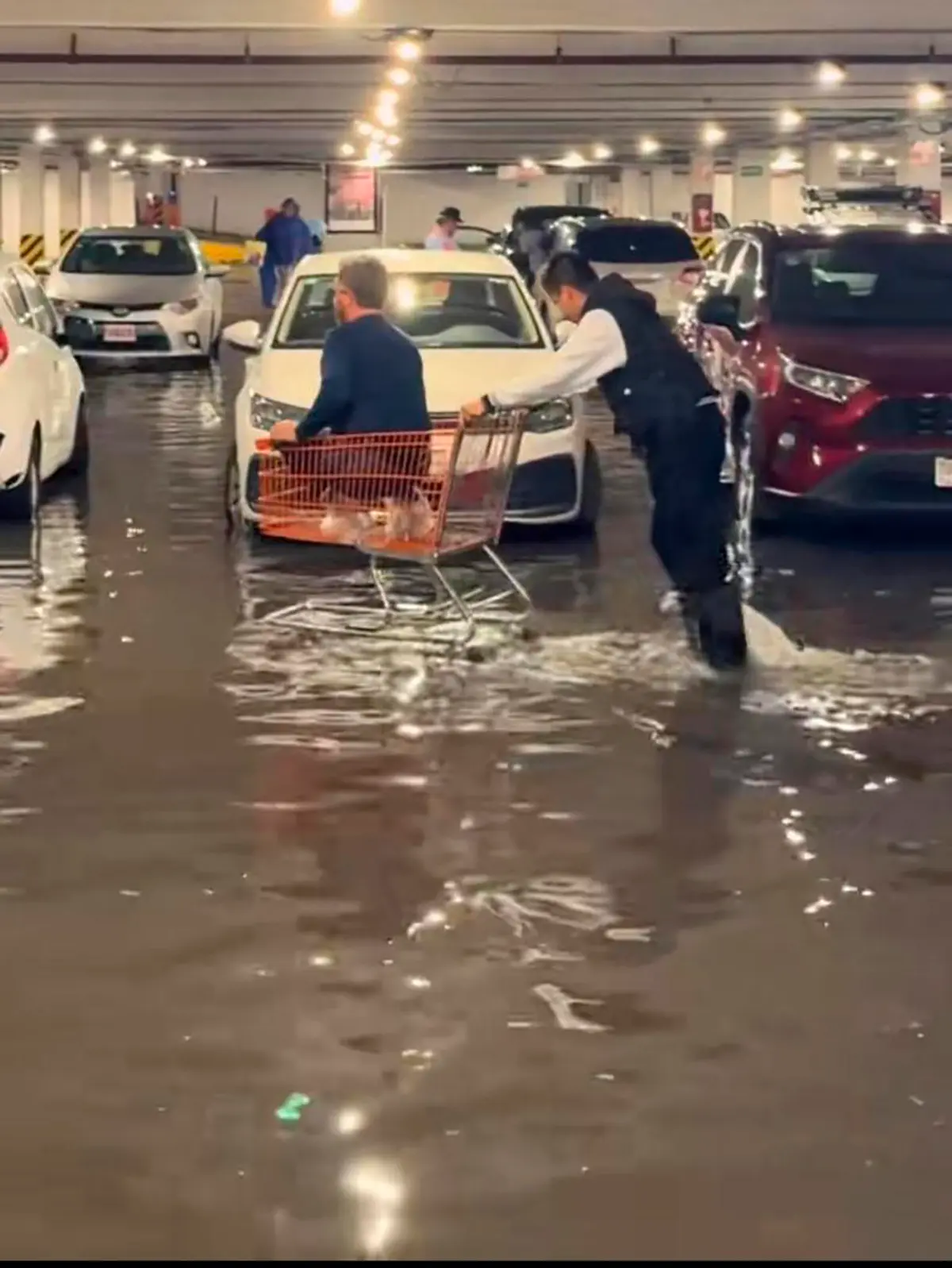 #Video: convierten carritos de supermercado en “lanchas” durante inundación en Puebla