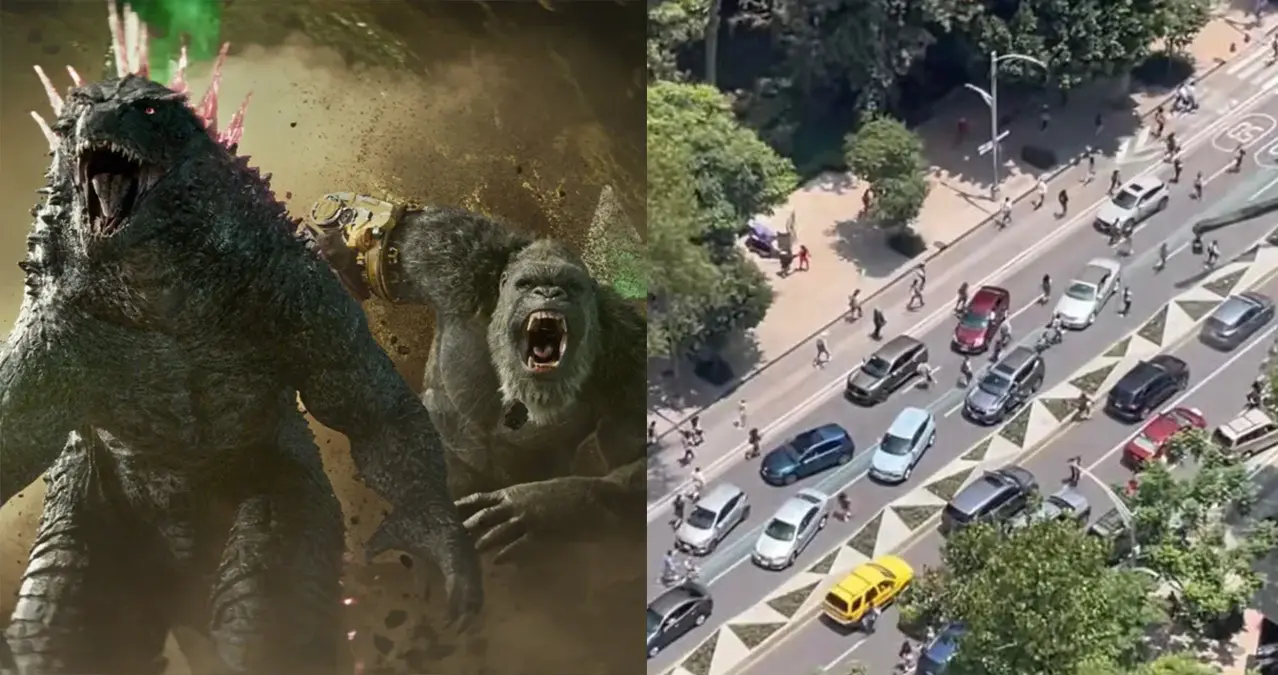 #Video: Godzilla y Kong invaden CDMX; así se llevó a cabo la grabación de su nueva película en Paseo de la Reforma