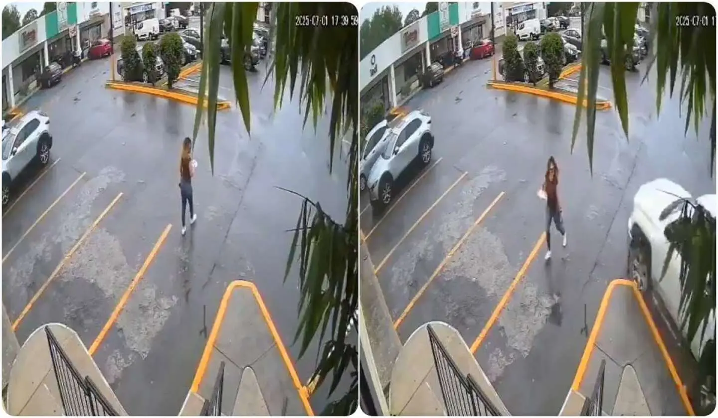 #Video: Mujer se salva de ser atropellada por una camioneta en plaza de Monterrey