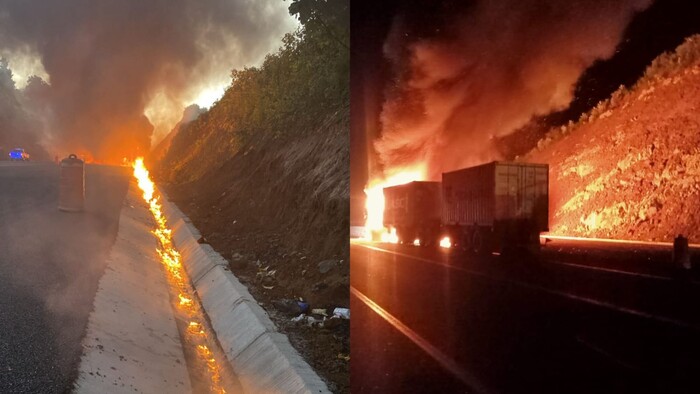 #Videos | “En cuanto me alcance a bajar se prendió el carro”; tráiler se incendia en la Siglo XXI