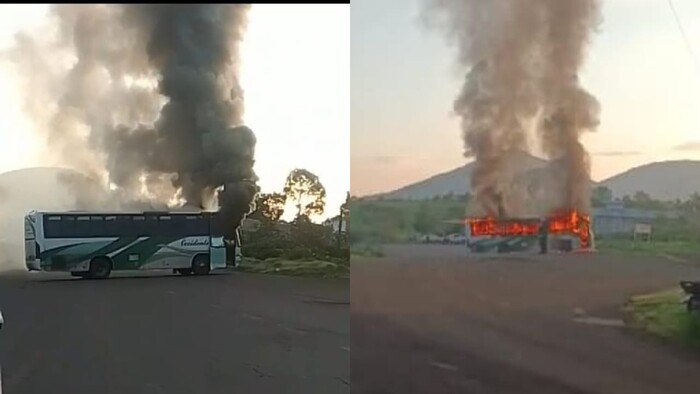 #Videos | Queman autobús en bloqueo de La Cantera, por desaparición de Policías Comunales