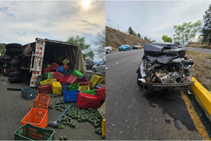 Volcadura de camión y choque por alcance dejan 2 heridos en la Morelia-Pátzcuaro